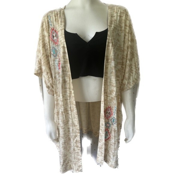 Panhandle NWOT Women's Embroidered Aztec BOHO Duster Kimono Style Cardigan L XL - Picture 1 of 7